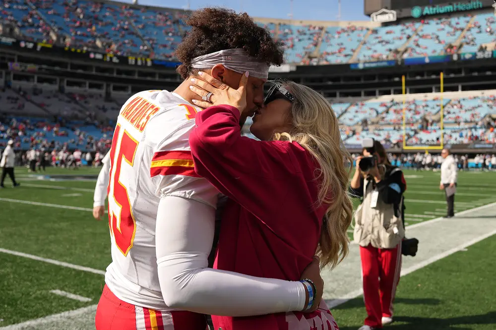 Patrick Mahomes and Pregnant Wife Brittany Share Major Sideline PDA Before Chiefs vs. Panthers Game