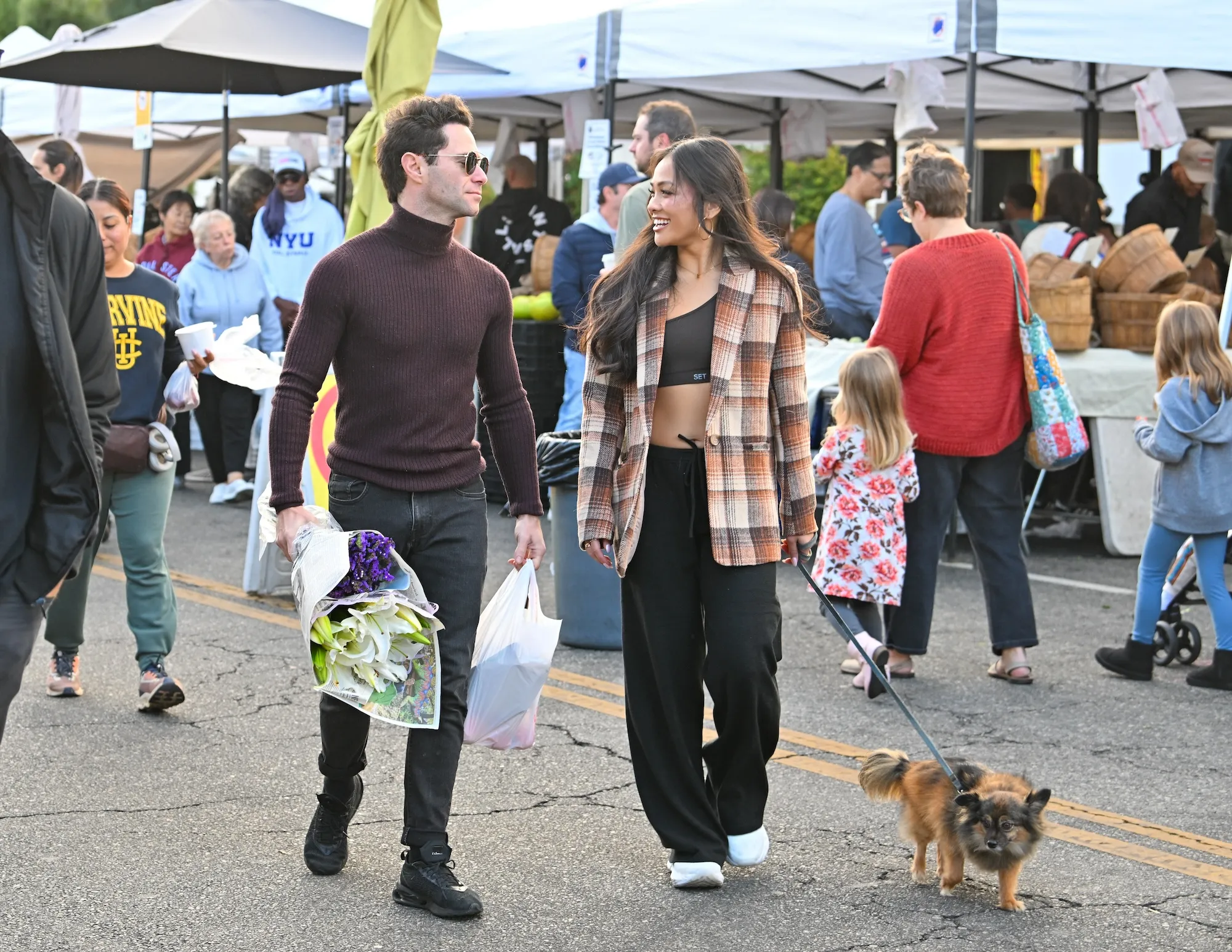 Sasha Farber and Jenn Tran Coordinate in Browns While Taking a Stroll