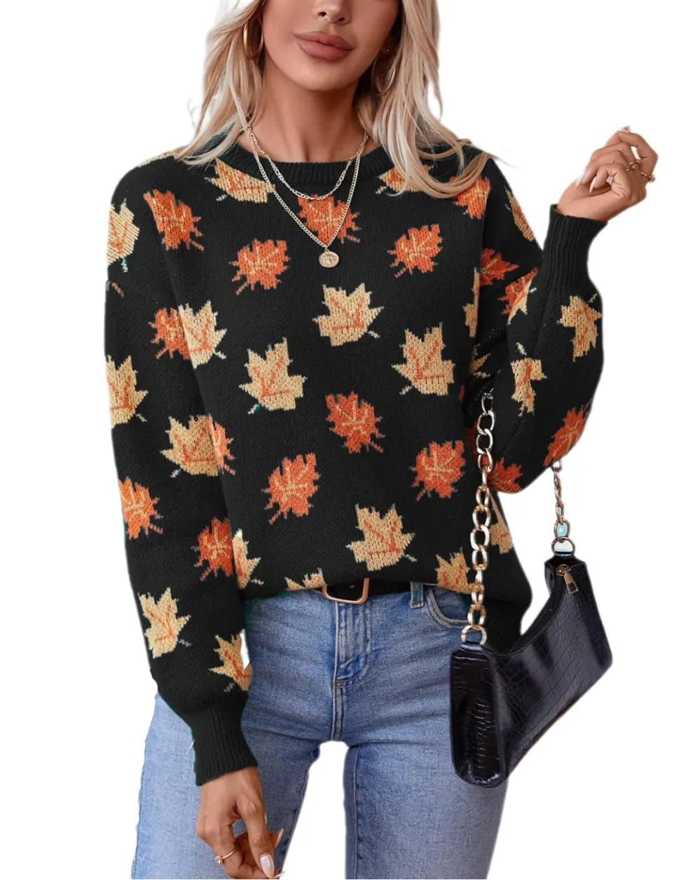 Chvity Women's Maple Leaf Graphic Thanksgiving Sweater