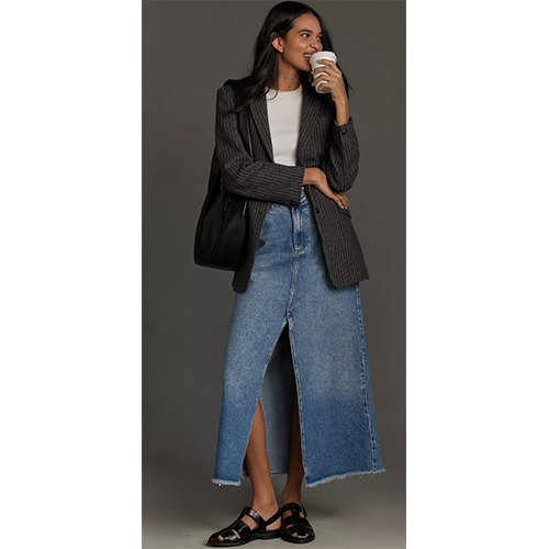 Anthropologie The Madi Front-Slit Denim Skirt by Pilcro