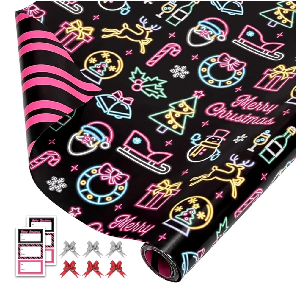 EWES Funny Neon Christmas Wrapping Paper