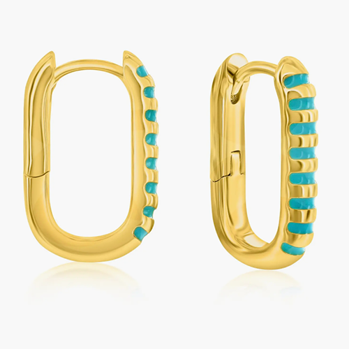 Donatello Gian Turquoise Striped Gold-Tone Hoop Earrings