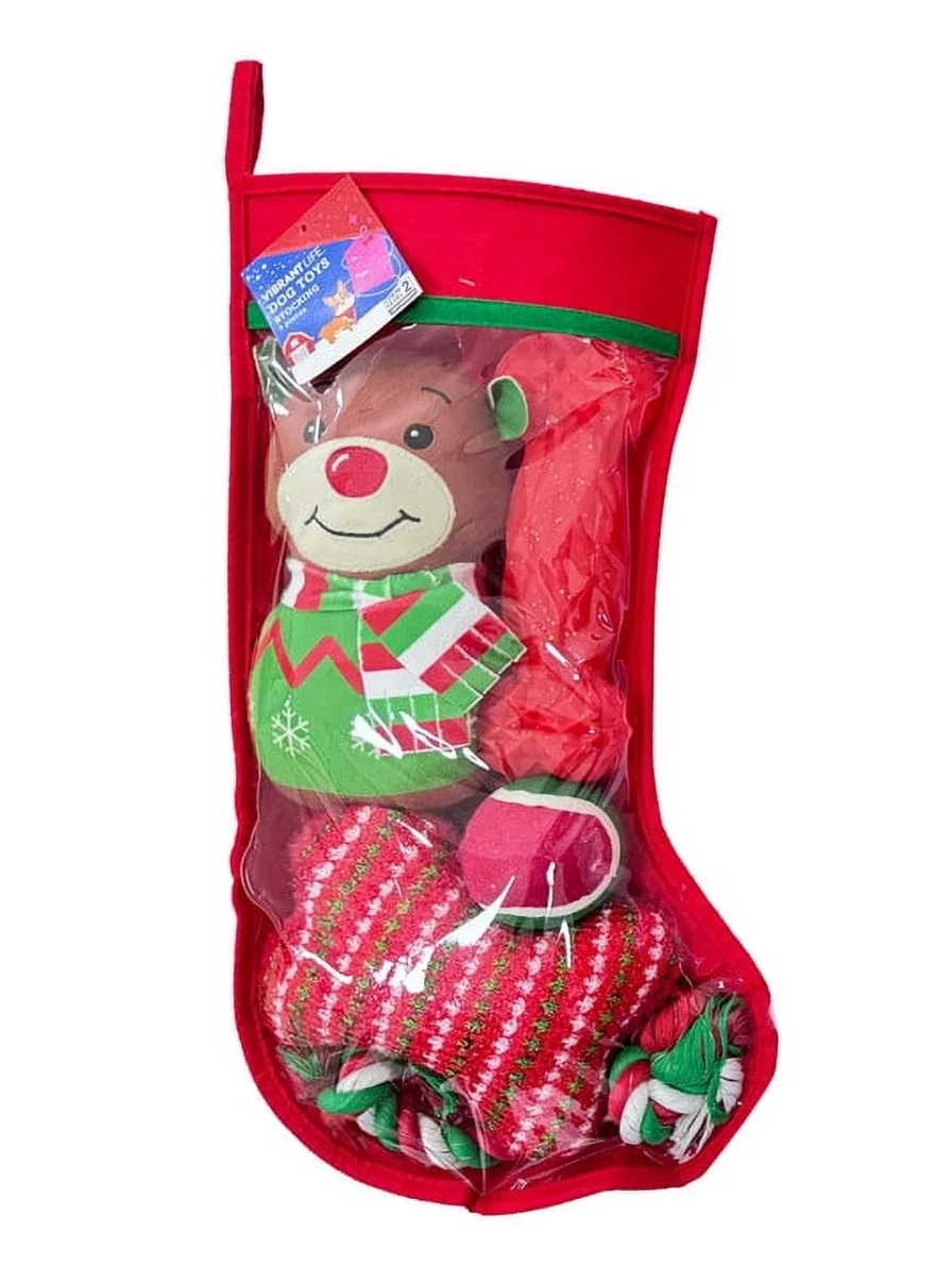 Vibrant Life Holiday 5-Piece Dog Toy Stocking Gift Set