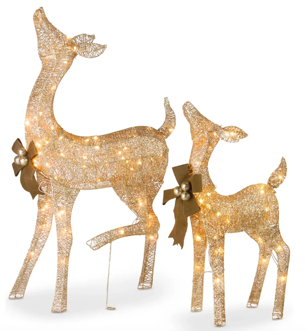 National Tree Company Crystal Splendor Champagne 38" Doe & 28" Fawn With 105 Total Mini Lights