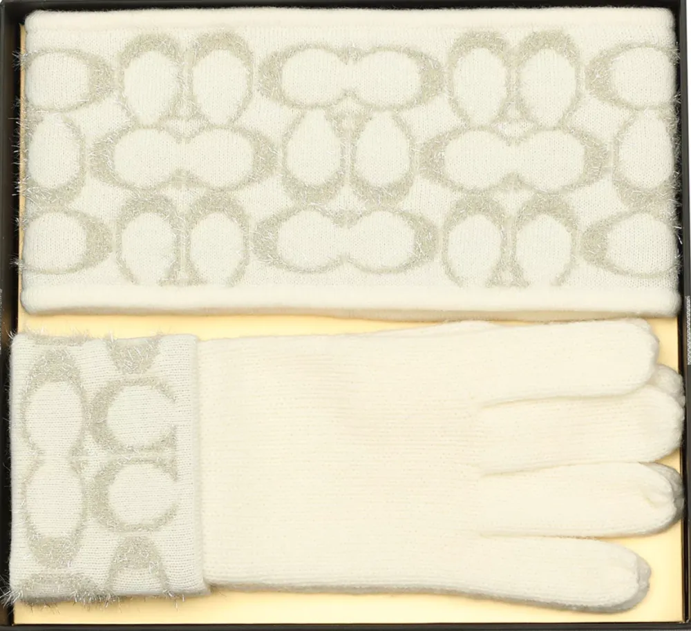 COACH Women's Signature C Metallic Headband & Touch Tip Gloves Boxed Gift Set