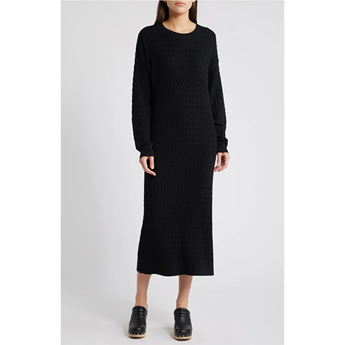 Treasure & Bond Cable Stitch Long Sleeve Midi Sweater Dress