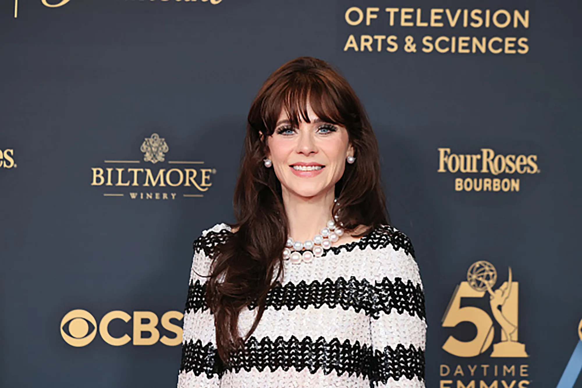 LOS ANGELES, CALIFORNIA - JUNE 07: Zooey Deschanel attends the 51st annual Daytime Emmys Awards at The Westin Bonaventure Hotel & Suites, Los Angeles on June 07, 2024 in Los Angeles, California. (Photo by Rodin Eckenroth/Getty Images)