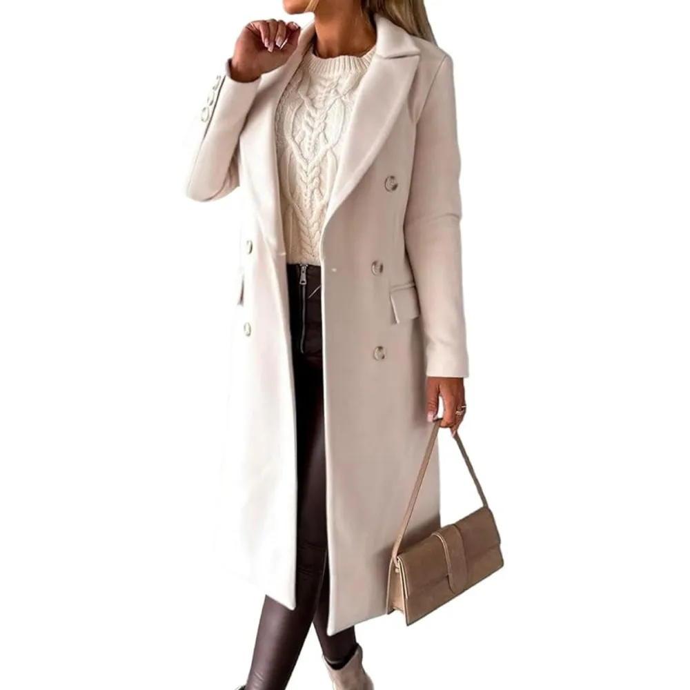 IDEALSANXUN Long Wool Double Breasted Trench Coat