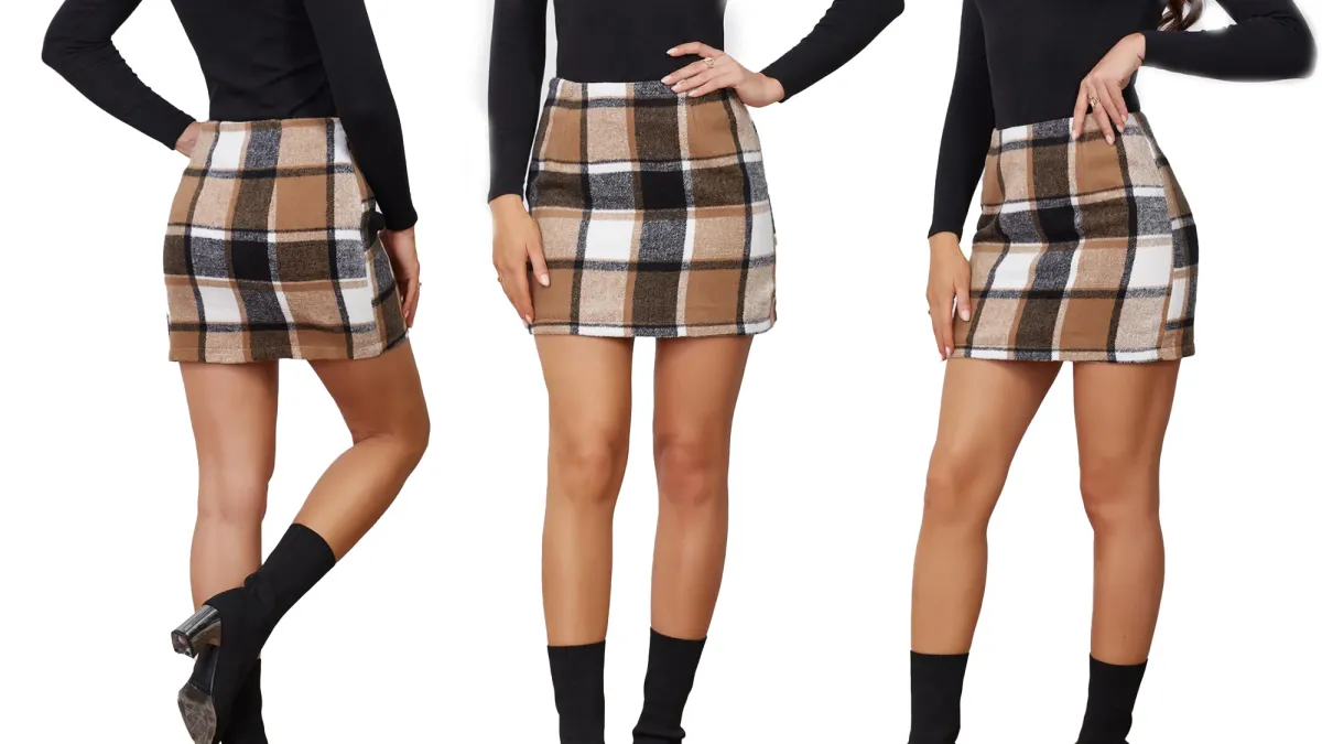 idealsanxun plaid wool skirt
