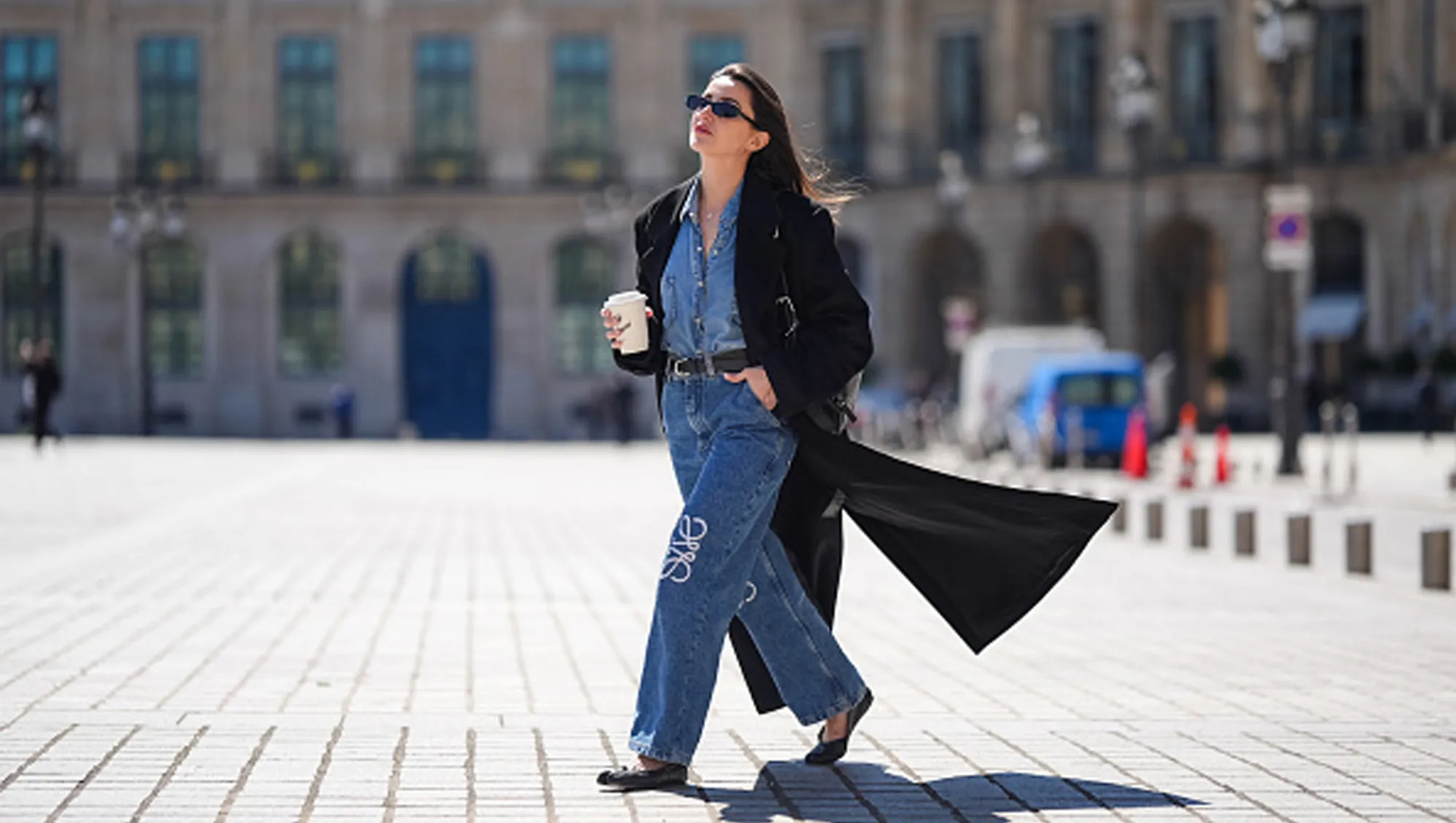 woman wearing jeans, denim top and coat