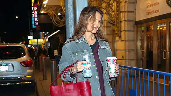 NEW YORK, NY - NOVEMBER 19: Katie Holmes is seen arriving to her Broadway play "Our Town" in Times Square, Manhattan on November 19, 2024 in New York City. (Photo by Jose Perez/Bauer-Griffin/GC Images)