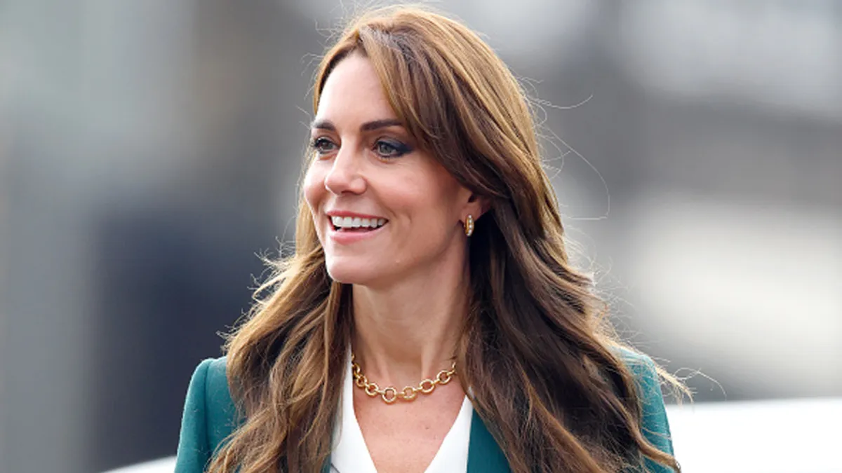 Catherine, Princess of Wales visits AW Hainsworth, a heritage textile mill established in 1783 which manufactures British woollen cloth, high-performing technical textiles and iconic fabrics on September 26, 2023 in Leeds, England.