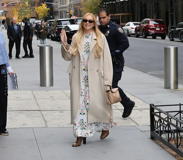 Lindsay Lohan is seen arriving to "The View" on November 20, 2024 in New York City.