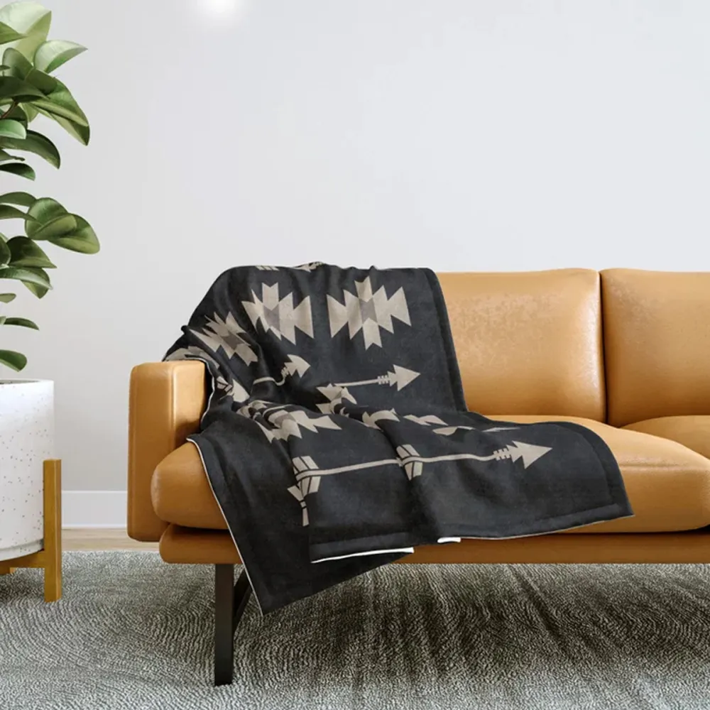 Southwestern Arrow Pattern Black and Beige Throw Blanket