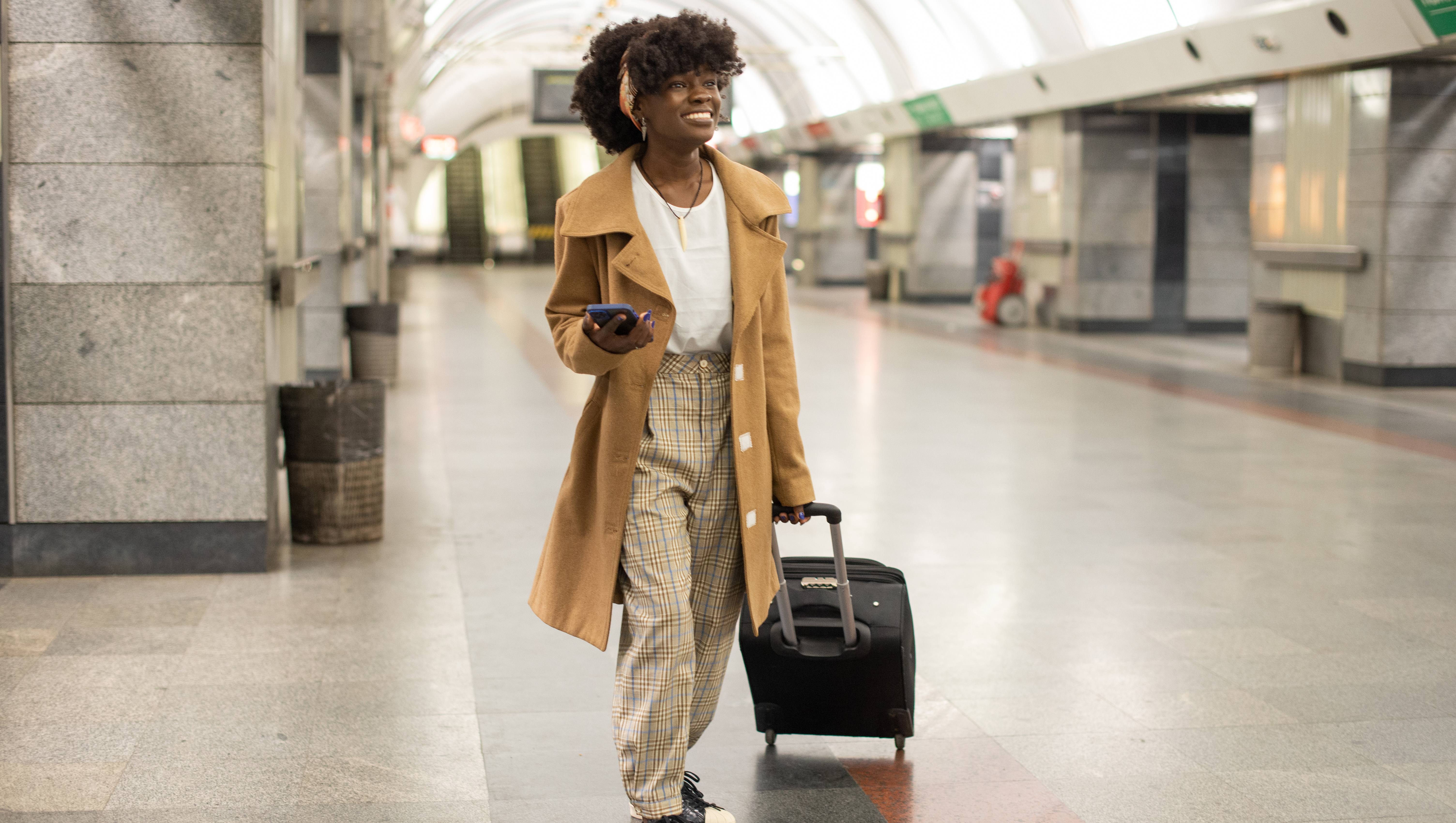 A young female tourist is enjoying her trip