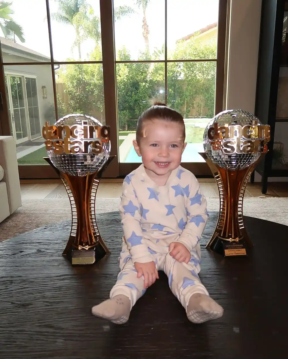 DWTS' Jenna and Val Line Up Their Collective Mirrorball Trophies for Family Photo With Son Rome