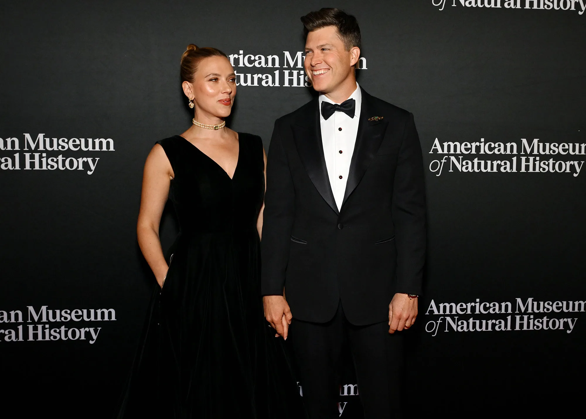 Feature Scarlett Johansson and Colin Jost Beam During Red Carpet Date Night