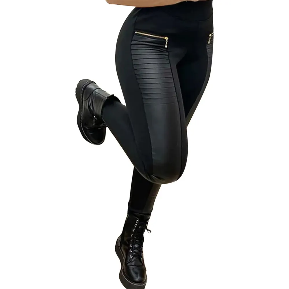 Flamingals Faux Leather Mid-Waisted Motorcycle Leggings
