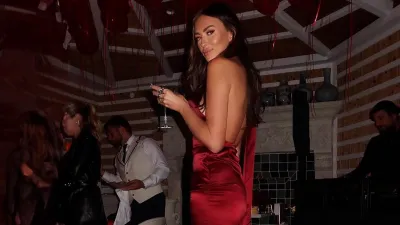 Paulina Gretzky Celebrates 36th Birthday in Red Minidress at Martini Themed Party