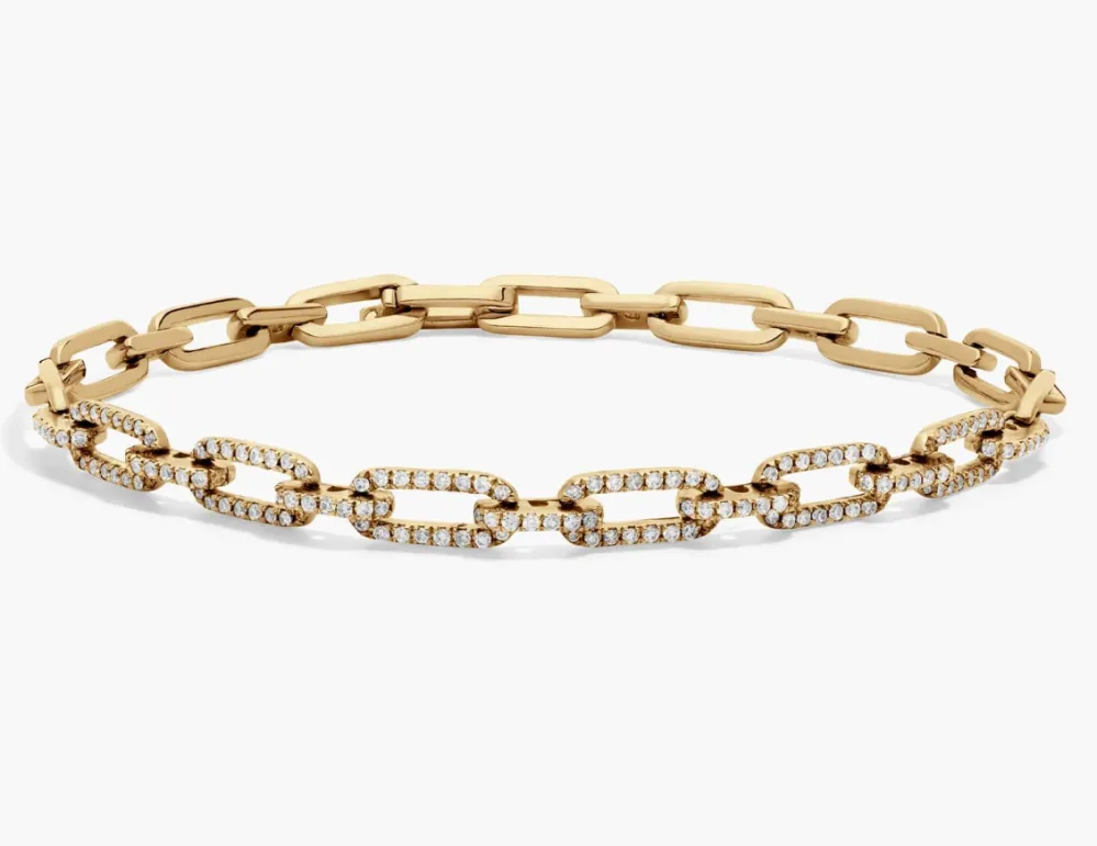 Blue Nile Pav&eacute; Diamond Paperclip Bracelet in 14K Yellow Gold