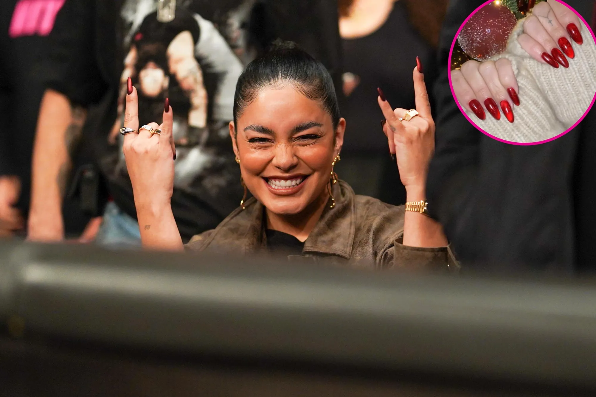 Vanessa Hudgens Holiday and Birthday Nails are Gleaming With Red