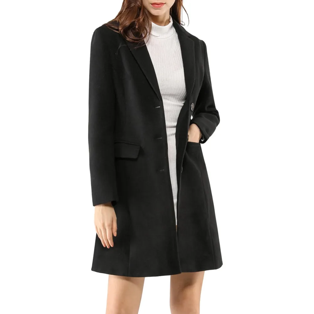 Allegra K Women's Notched Lapel Long Sleeves Single Breasted Winter Long Coat