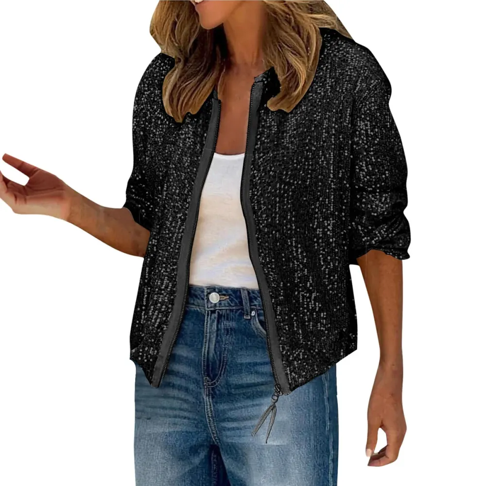 BLVB Sequin Front Zip Sparkly Jacket Walmart