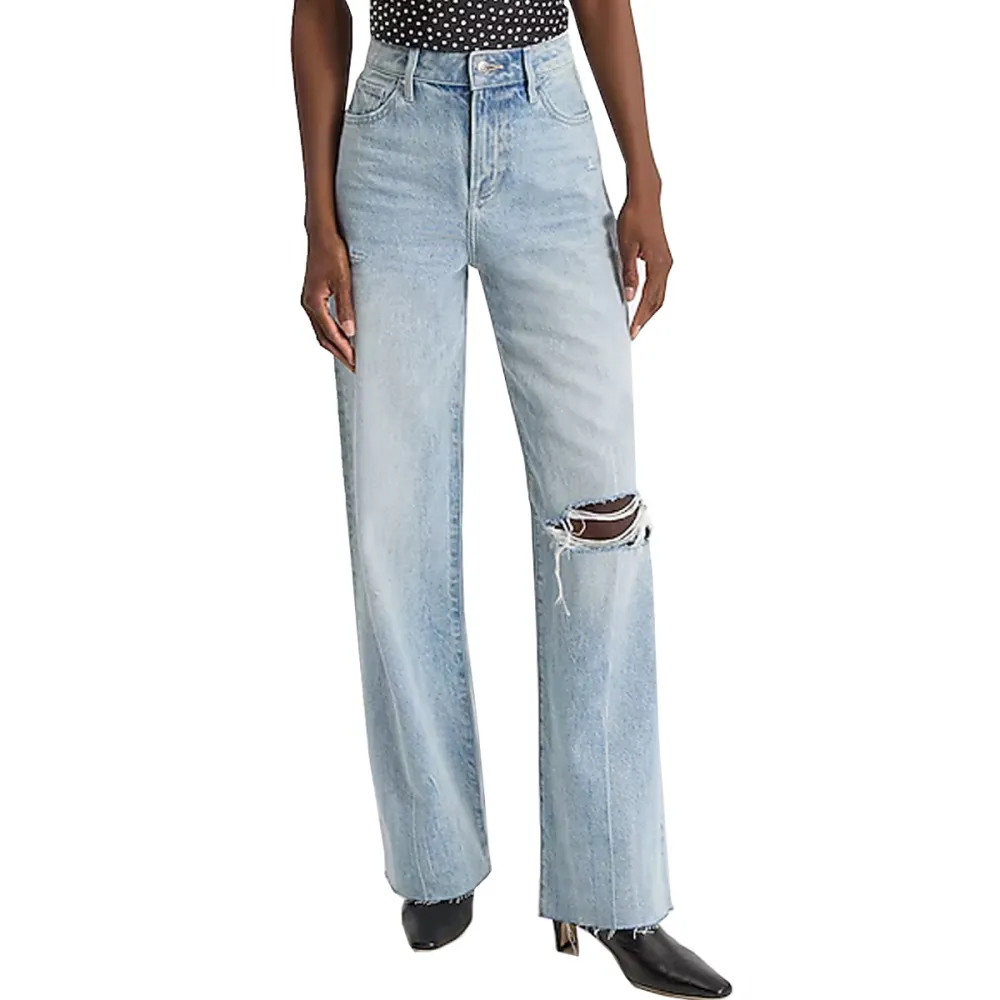 High Waisted Light Wash 50/50 Ripped Wide Leg Jean