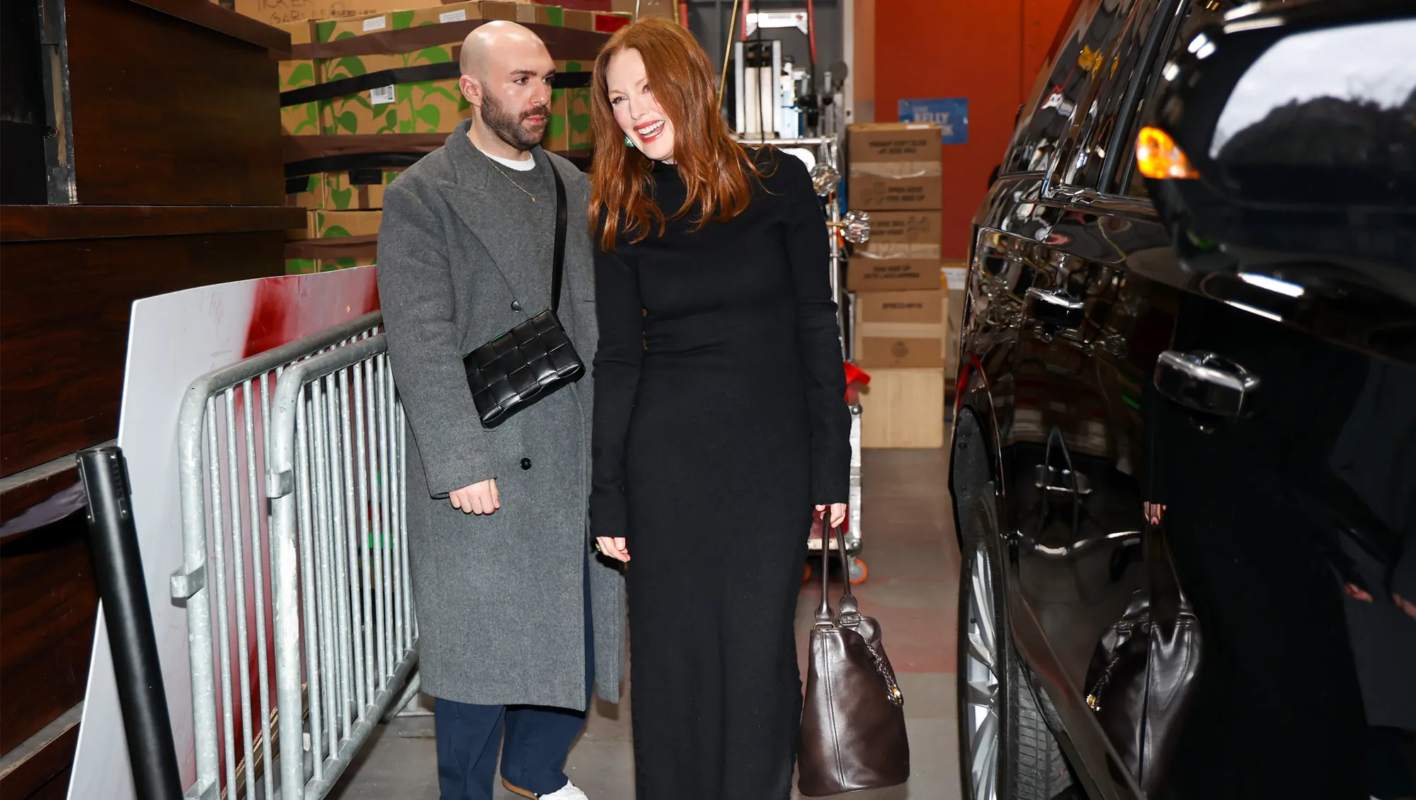 Julianne Moore is seen arriving at the 'LIVE with Kelly and Mark' Show on December 09, 2024 in New York City.