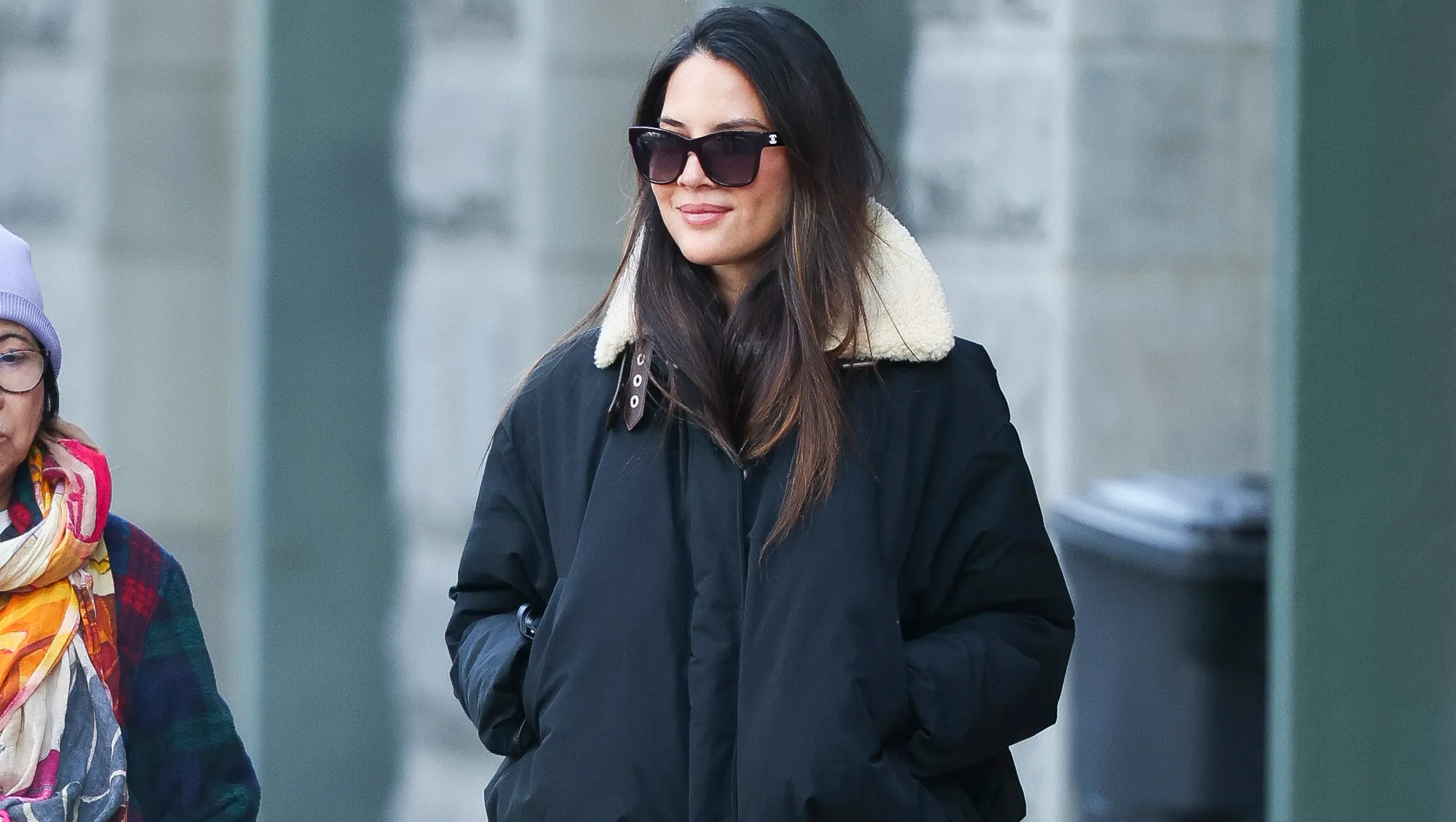 Olivia Munn wears a Loewe puffer jacket while on December 26, 2024 in New York City.