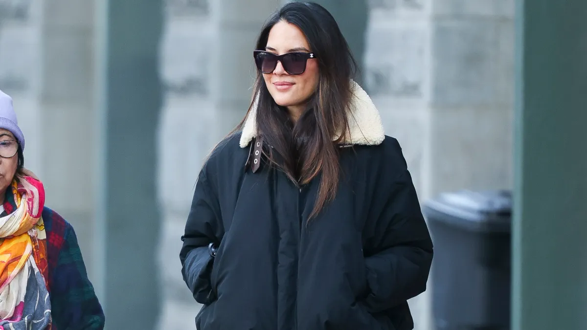 Olivia Munn wears a Loewe puffer jacket while on December 26, 2024 in New York City.