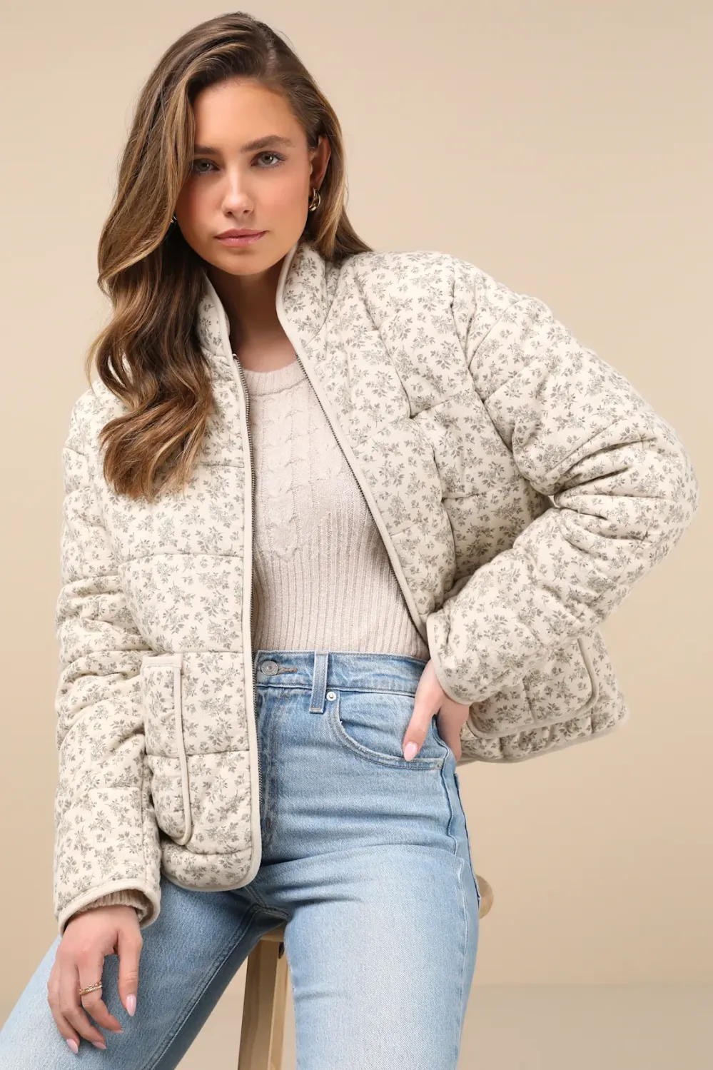Lulus floral puffer jacket