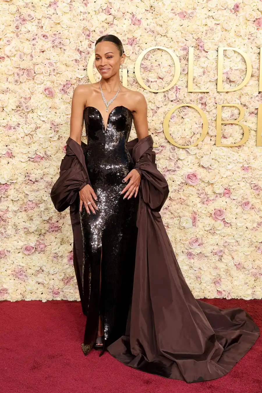 2025 Golden Globes Red Carpet Cooper Koch Zoe Saldana 476