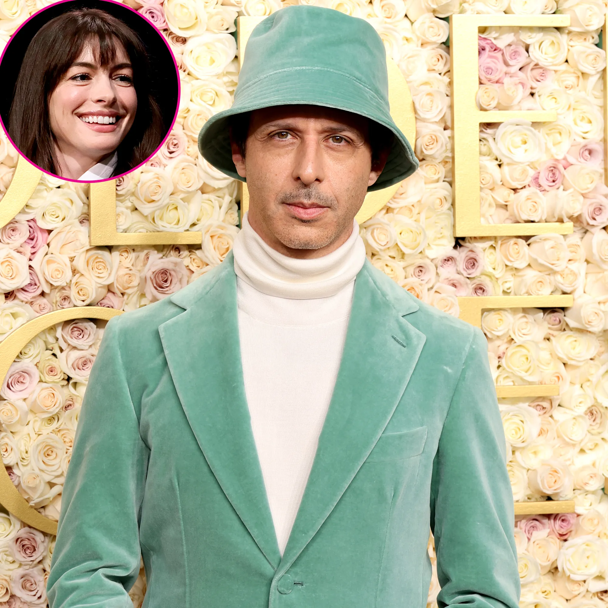 Anne Hathaway Reacts to Jeremy Strong's Golden Globes Bucket Hat Becoming a 'Princess Diaries' Meme