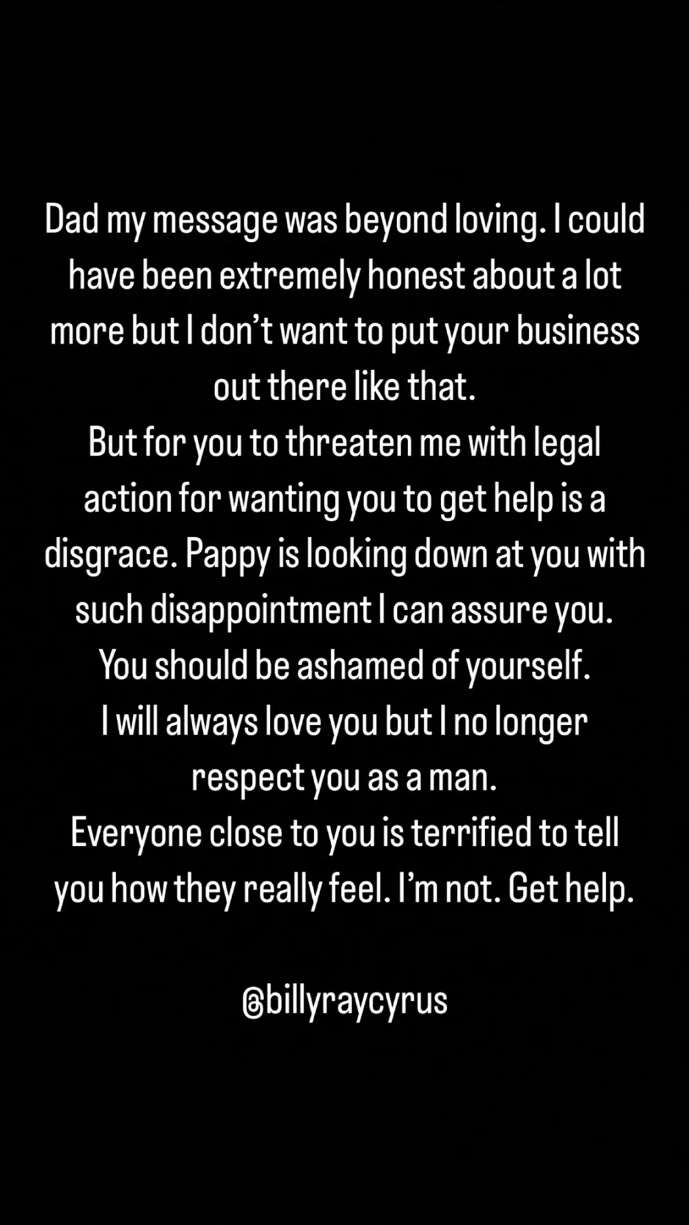 Trace Cyrus Claims Dad Billy Ray Is Seeking 'Legal Action' Against Him Over Public Plea for Help