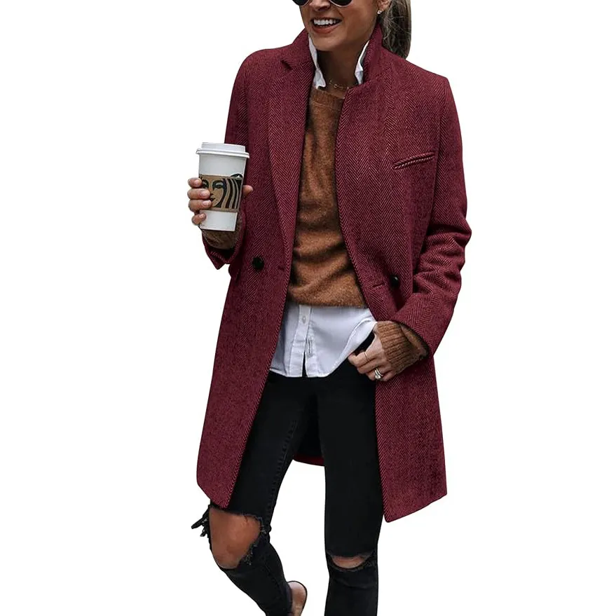 Ebifin Notch Lapel Double Breasted Trench Coat