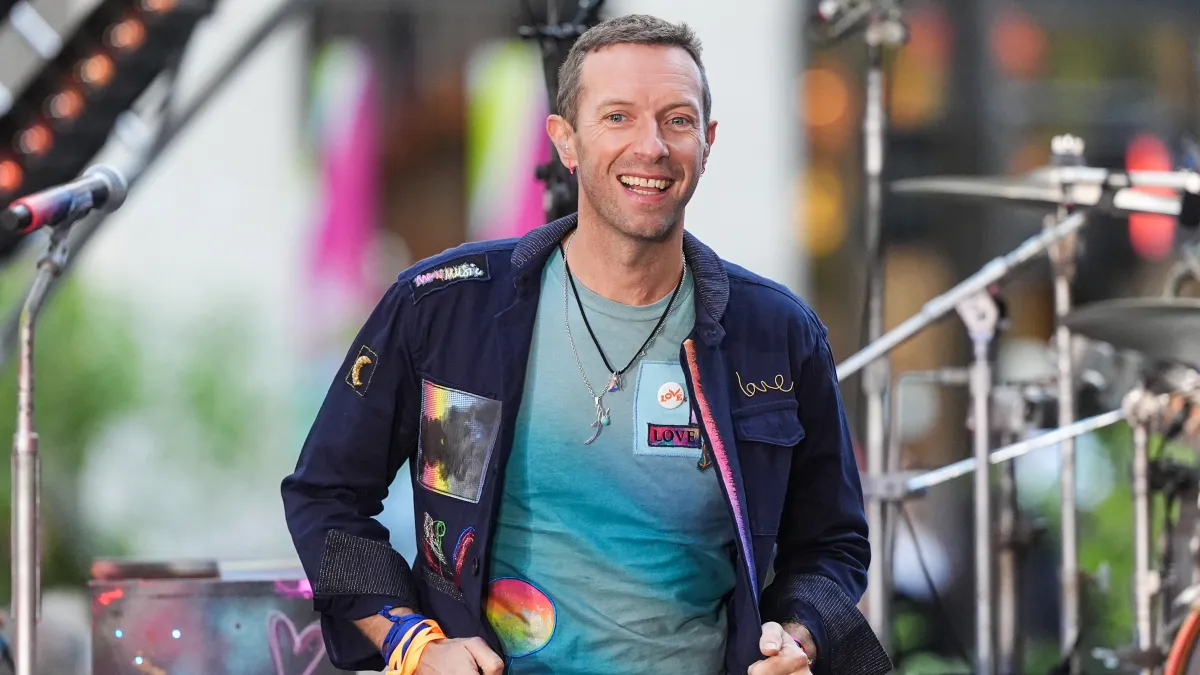NEW YORK, NEW YORK - OCTOBER 08: Chris Martin of Coldplay performs on NBC's "Today" at Rockefeller Plaza on October 08, 2024 in New York City. (Photo by John Nacion/FilmMagic)