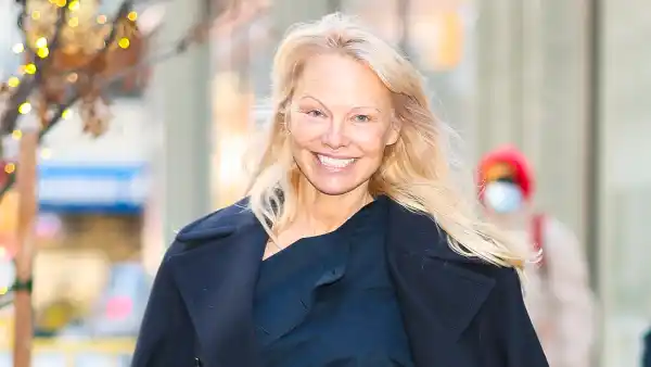 NEW YORK, NEW YORK - JANUARY 07: Pamela Anderson seen in Hudson Square on January 07, 2025 in New York City. (Photo by Aeon/GC Images)
