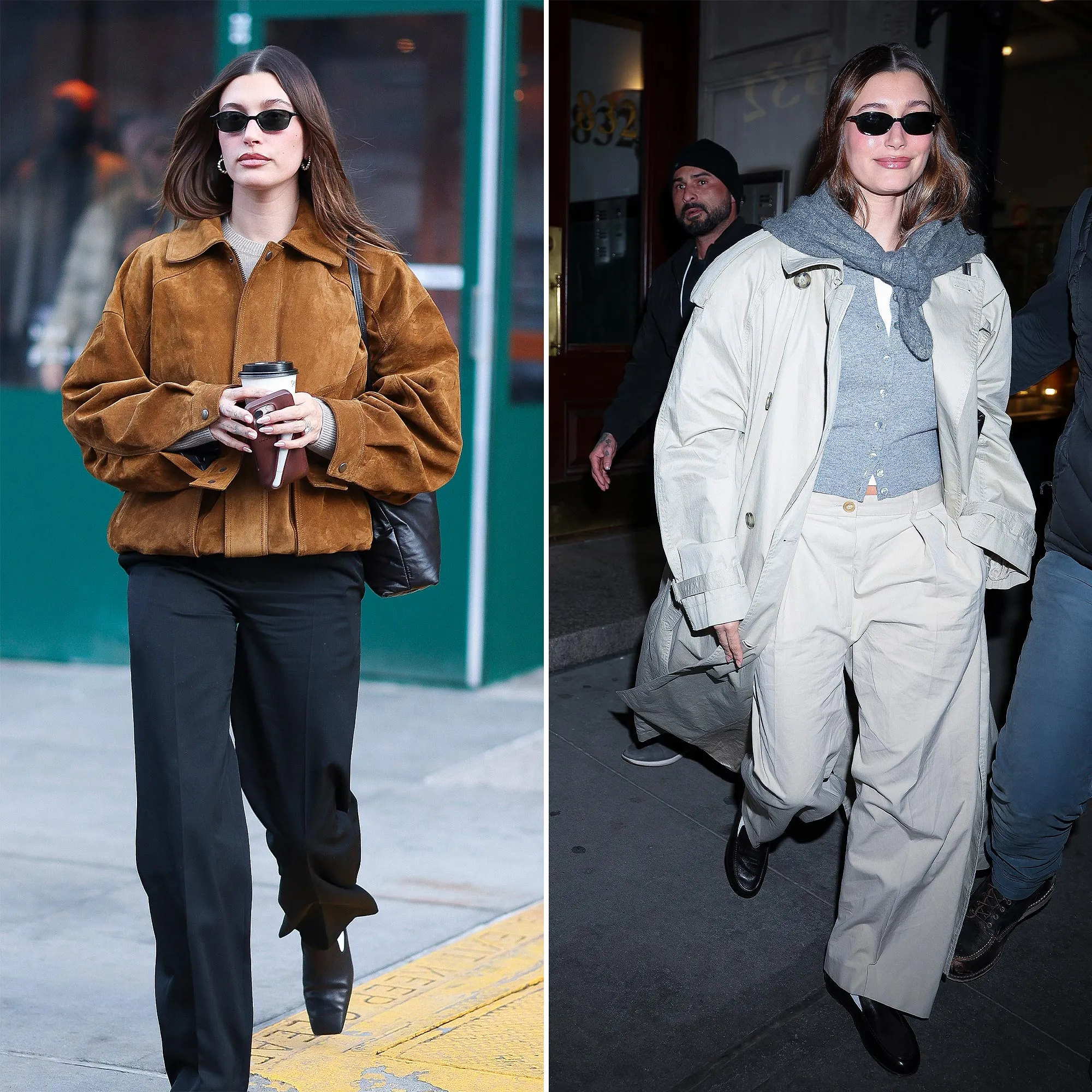 Hailey Bieber Shows Off Sleek Suede Coat