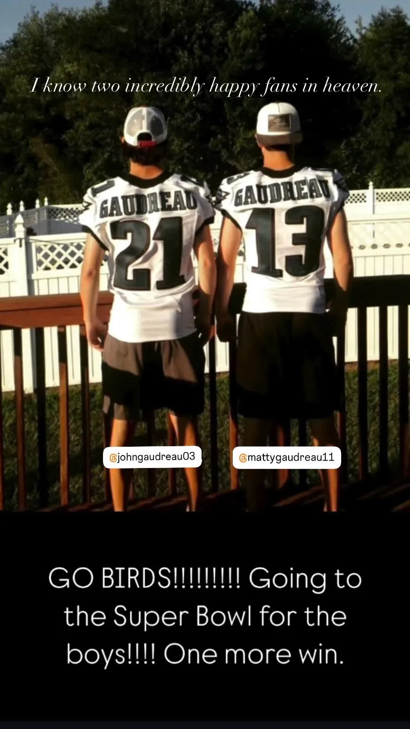 Jane Gaudreau Says Johnny and Matthew Are Happy in Heaven After Eagles Win