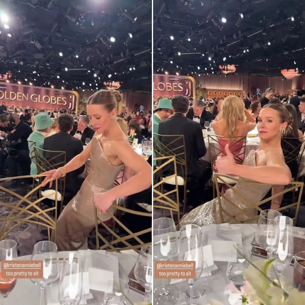 Kristen Bell Hilariously Struggles to Sit in Her Golden Globes Gown