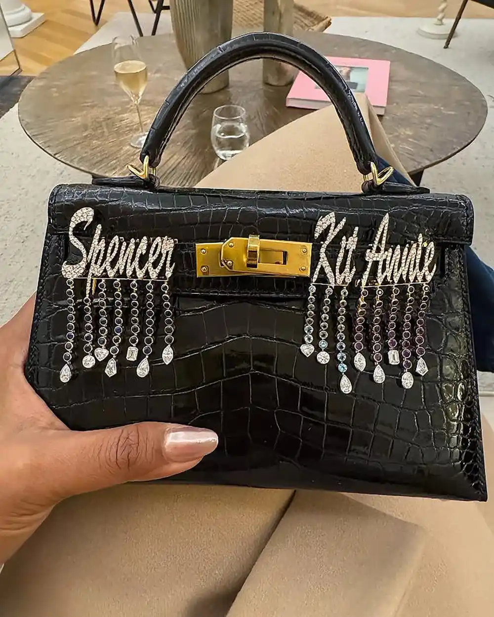 Mindy Kaling Shows Off Priceless Custom Hermes Kelly With Her Kids Names on It