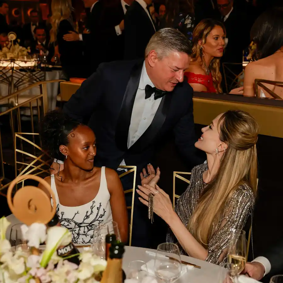 Zahara Jolie Ted Sarandos and Angelina Jolie 2025 Golden Globes