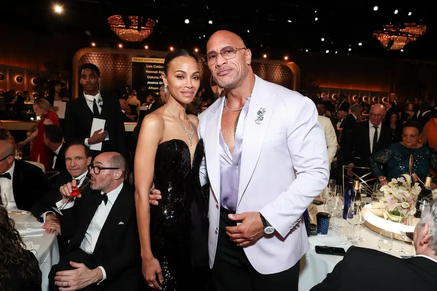 Zoe Saldana and Dwayne Johnson 2025 Golden Globes