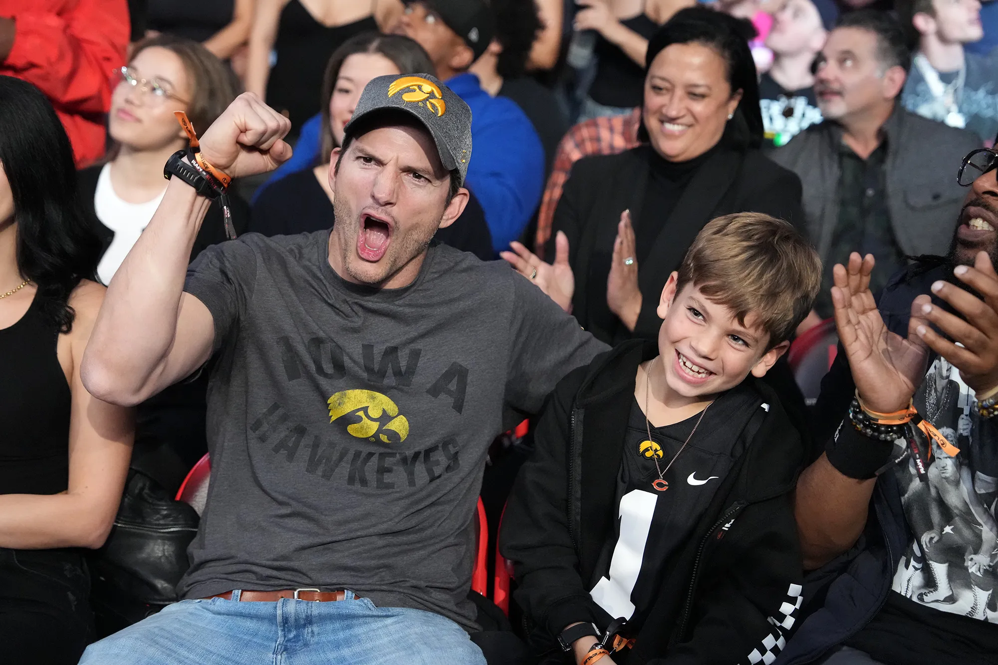 Ashton Kutcher Steps Out With Son Dimitri at WWE Monday Night Raw