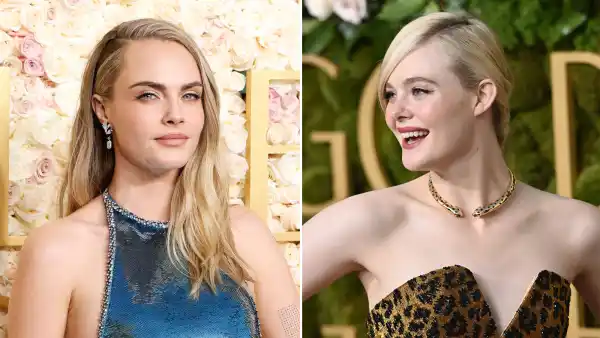 Elle Fanning and Cara Delevingne on 2025 Golden Globes red carpet