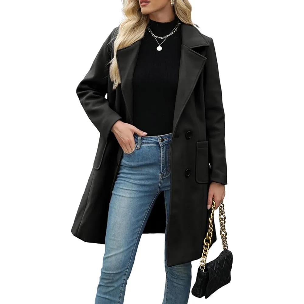 Bankeng Wool Blend Double-Breasted Mid-Long Coat