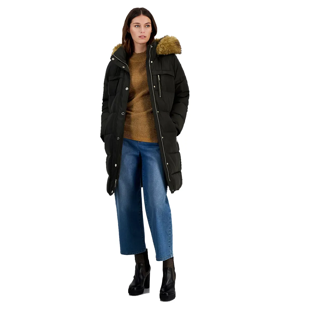 Michael Kors Faux-Fur-Trim Hooded Puffer Coat