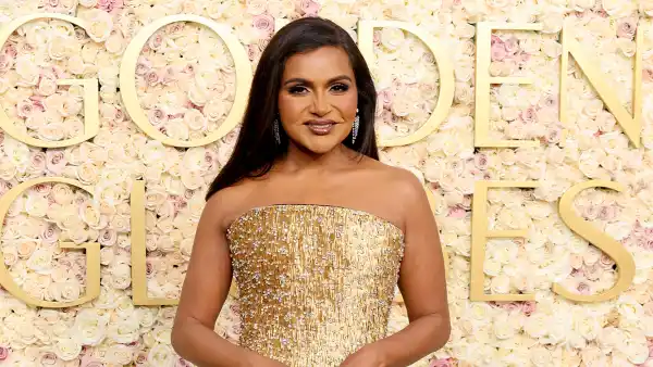 Mindy Kaling Shimmers While Walking 2025 Golden Globes Red Carpet