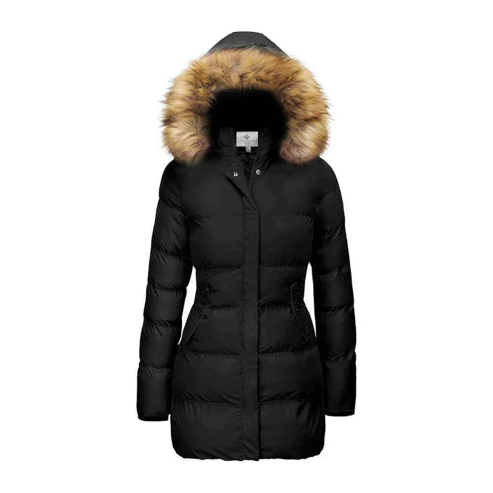 WenVen Thicken Puffer Coat with Faux Fur Hood